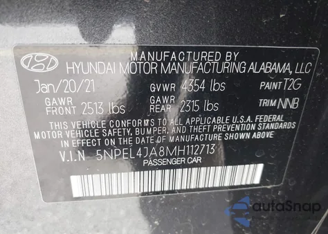 2021 Hyundai Sonata Sel из США, поврежденный, VIN 5NPEL4JA8MH112713